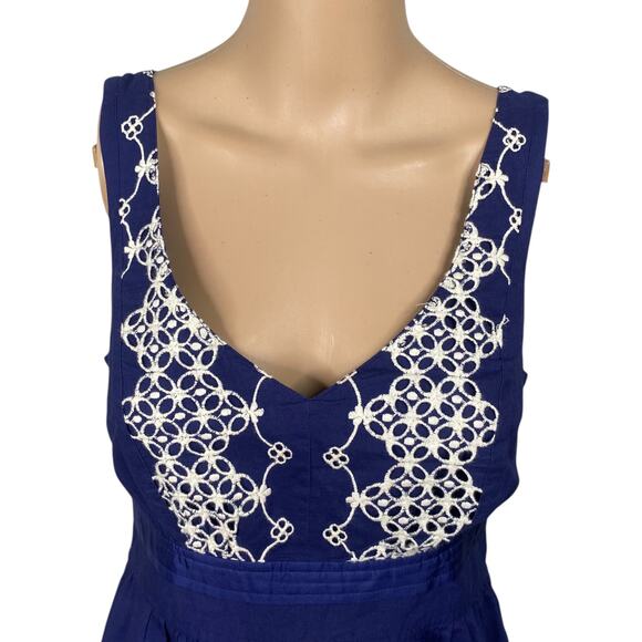 Anthropologie Y2K Blue White Embroidered Eyelet A-line Dress SZ XS - Picture 3 of 10